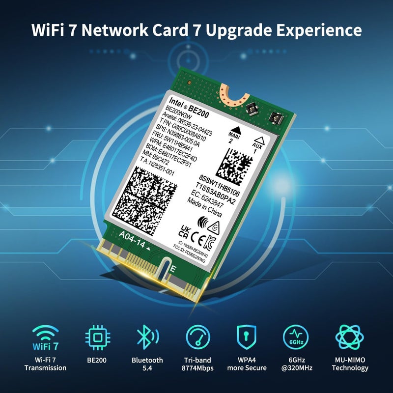 GigaPlus WiFi 7 Wireless Card Intel BE200 NGW, Bluetooth 5.4, 5800Mbps M.2/NGFF Not Support AMD, Only Supports Intel 12th Generation and Above CPUs Windows 10/11 (64bit), Linux - Image 2